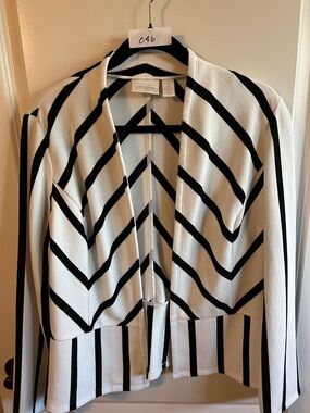 Chico's White and Black Striped Open Front Cardigan. #046